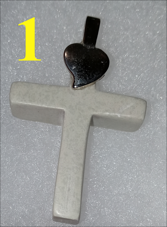 Handmade Soapstone Cross Pendant with Silver PLATED Heart Bail