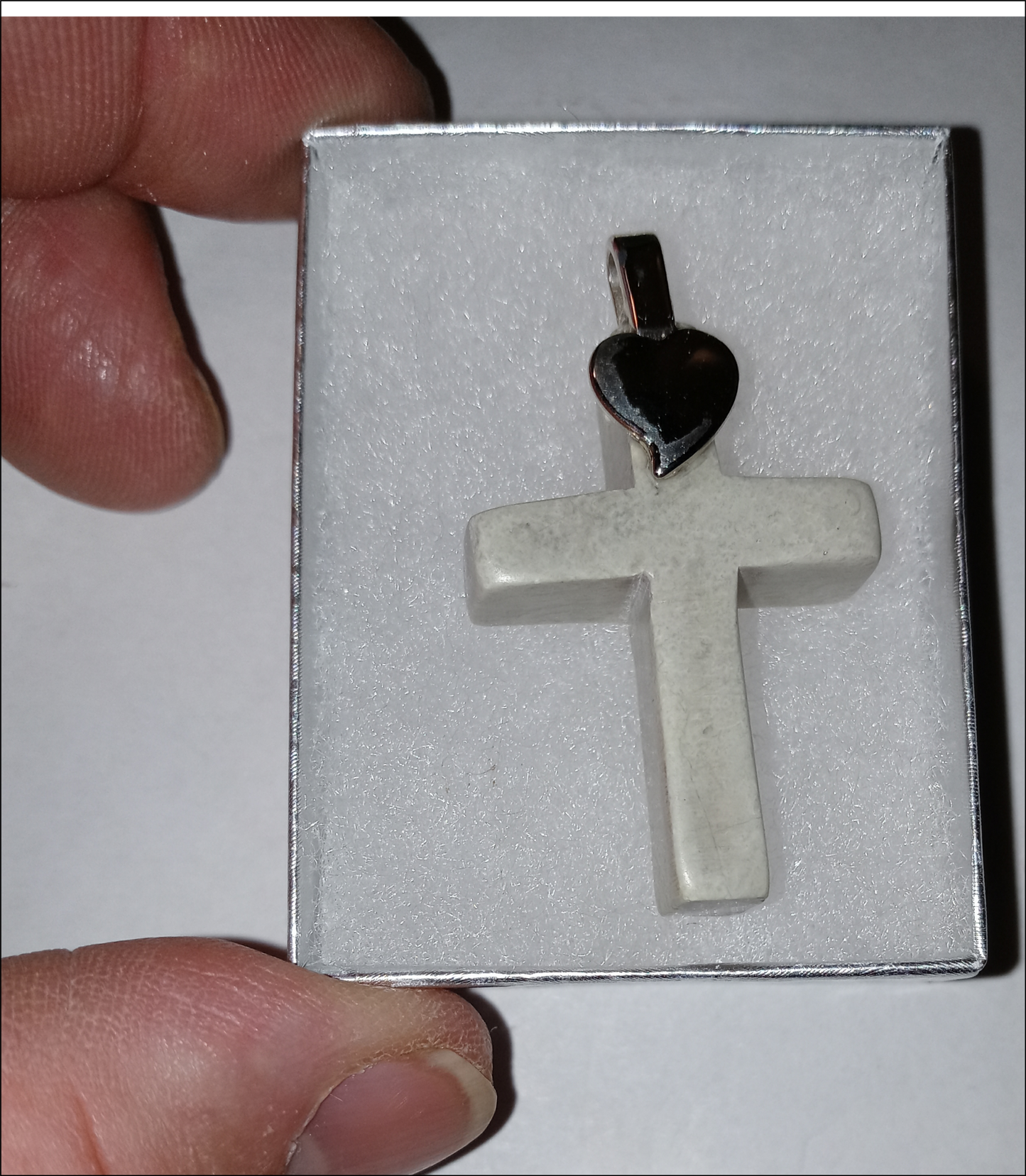 Handmade Soapstone Cross Pendant with Silver PLATED Heart Bail