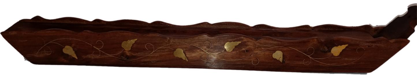 Extra-Long Vine Brass Inlay, Hand Carved, Incense Coffin Boat