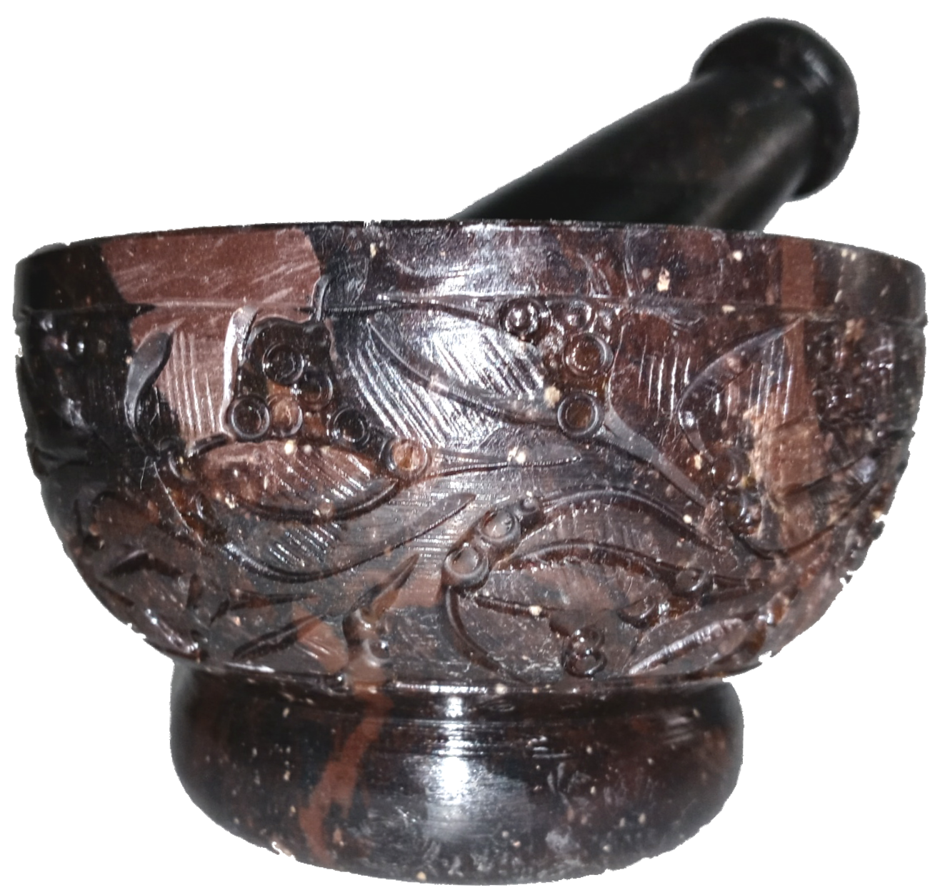 Soapstone Floral Engraved Mortar and Pestle