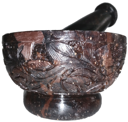 Soapstone Floral Engraved Mortar and Pestle