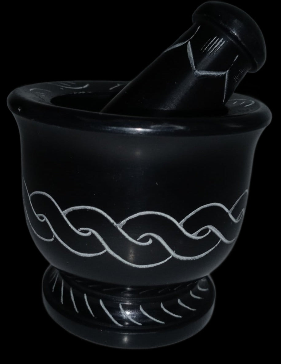 3" Deep Black Soapstone Celtic Knot Mortar and Pestle