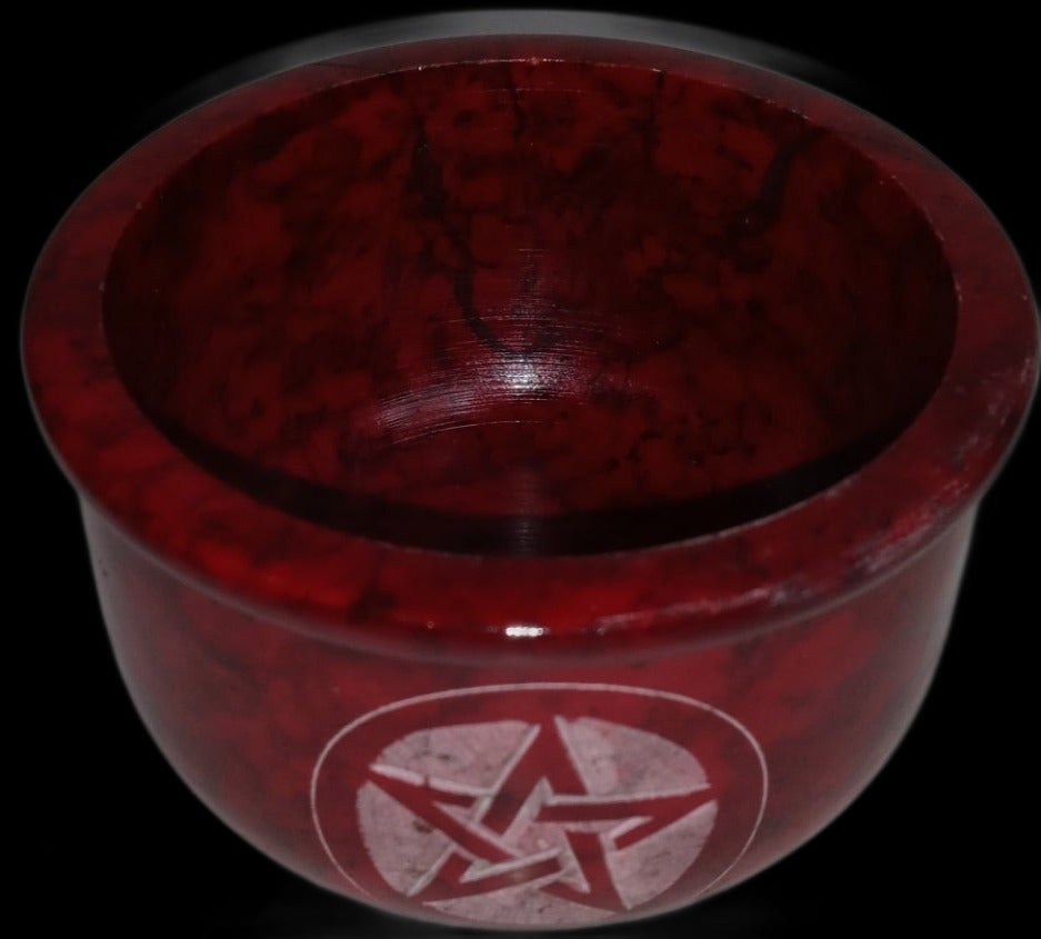 4" Pentacle Red Soapstone Smudge Bowl