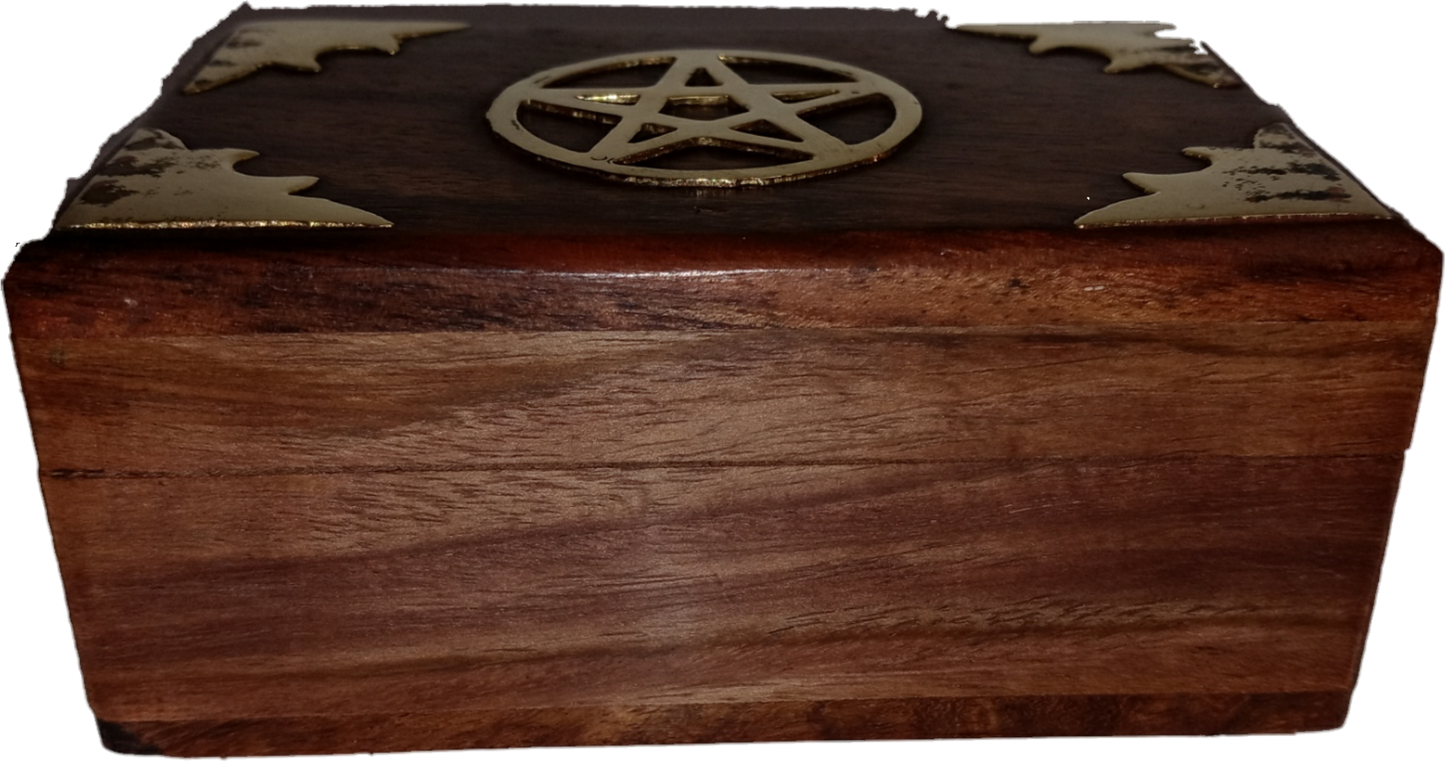 Aged Brass Pentacle Inlayed Wooden Box