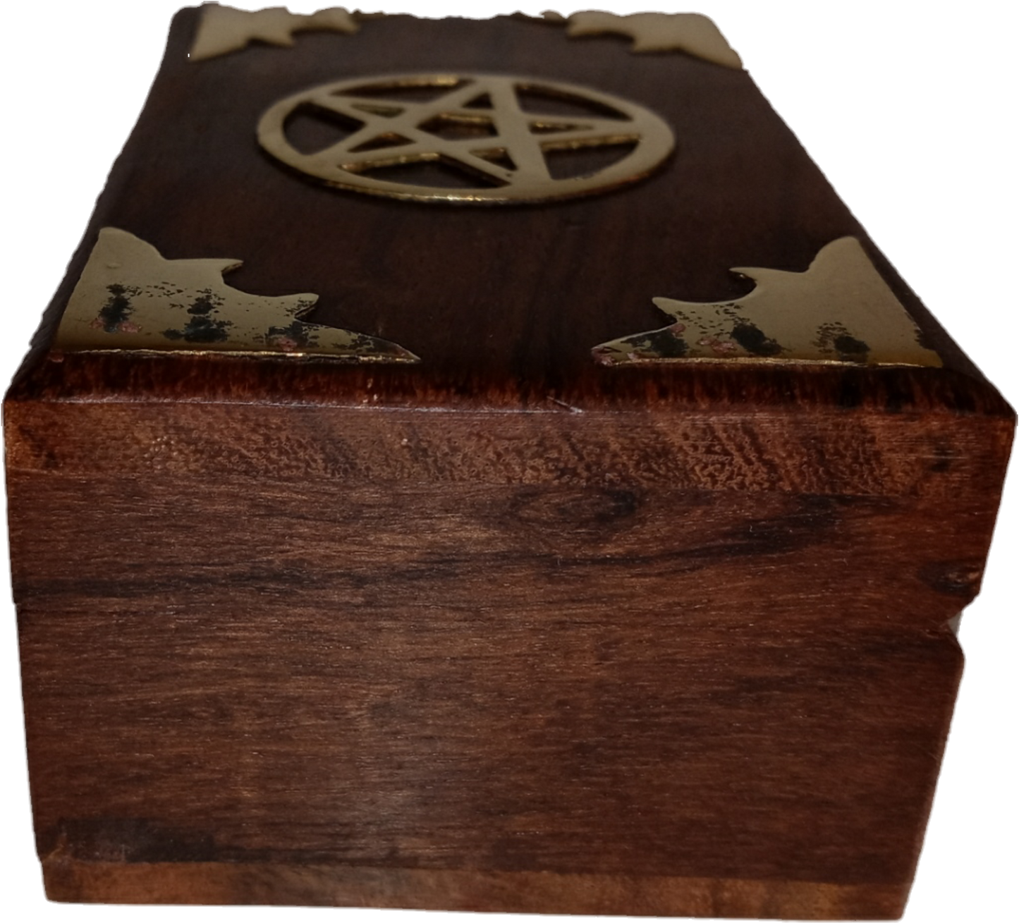 Aged Brass Pentacle Inlayed Wooden Box