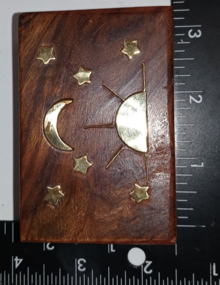 4" x 2" Hand Carved Rosewood w/Brass Inlay Stash Box