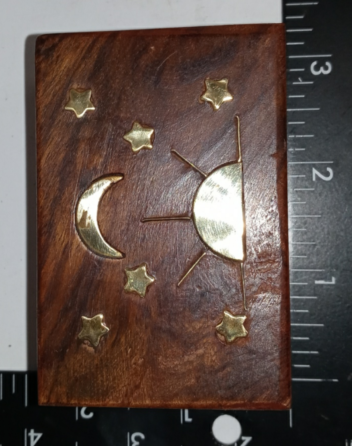 Small Wooden Handmade Brass Inlayed Celestial Stash Box