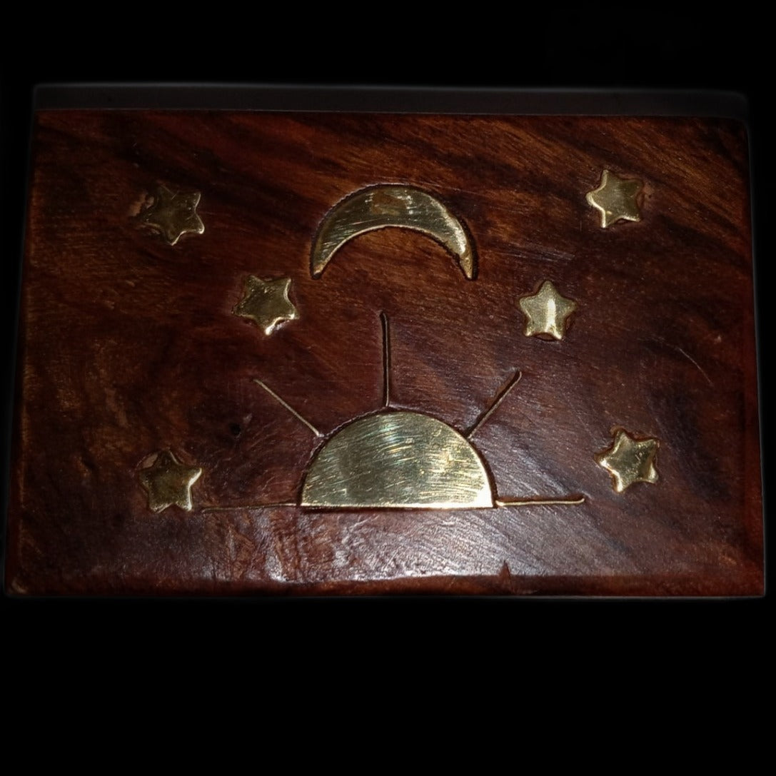 4" x 2" Hand Carved Rosewood w/Brass Inlay Stash Box