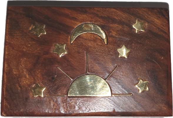 Small Wooden Handmade Brass Inlayed Celestial Stash Box