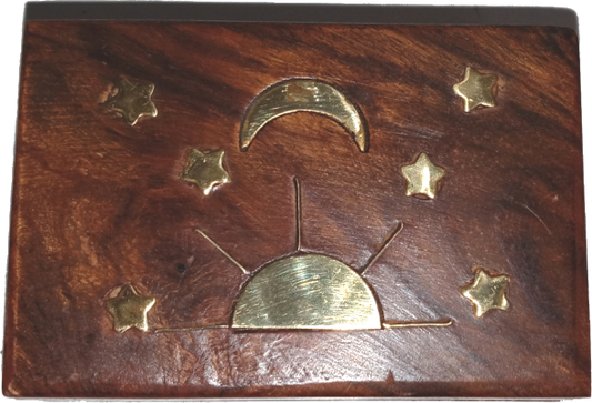 Small Wooden Handmade Brass Inlayed Celestial Stash Box