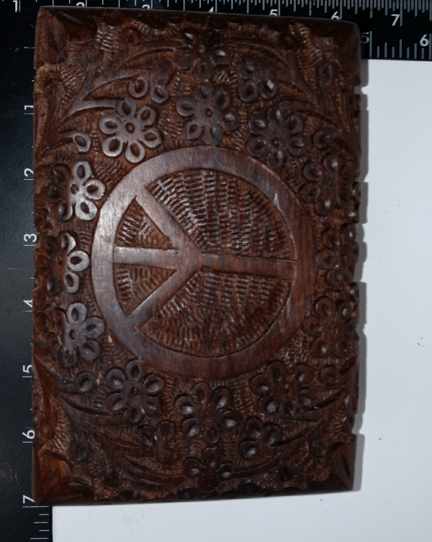 Hand Carved Intricate Peace Sign Wood Box