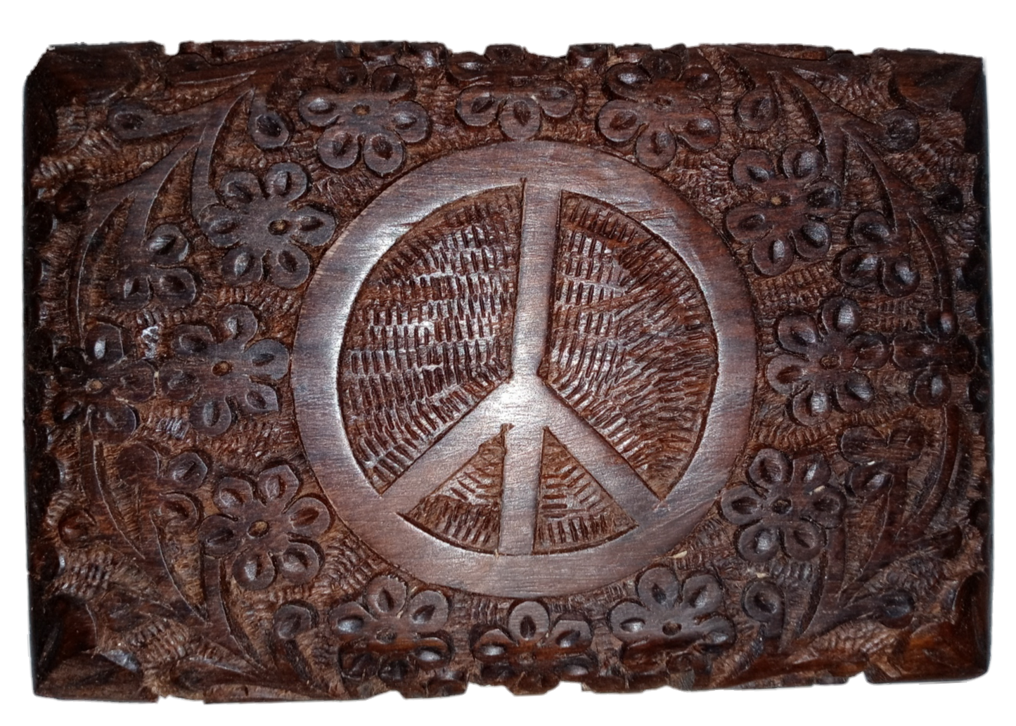 Hand Carved Intricate Peace Sign Wood Box