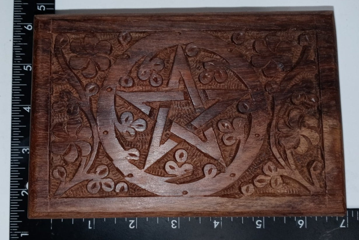 4" x 6" Handmade Wood Star & Floral Design Stash Box