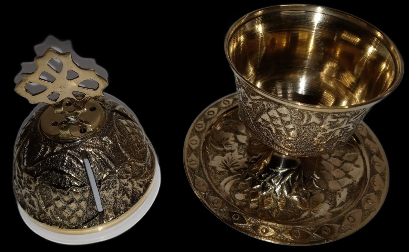 6" Solid Brass 'Egg' Cone and Charcoal Incense Burner