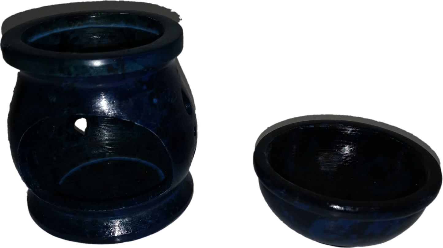 Blue 3" Soapstone Tealight Aroma Lamp