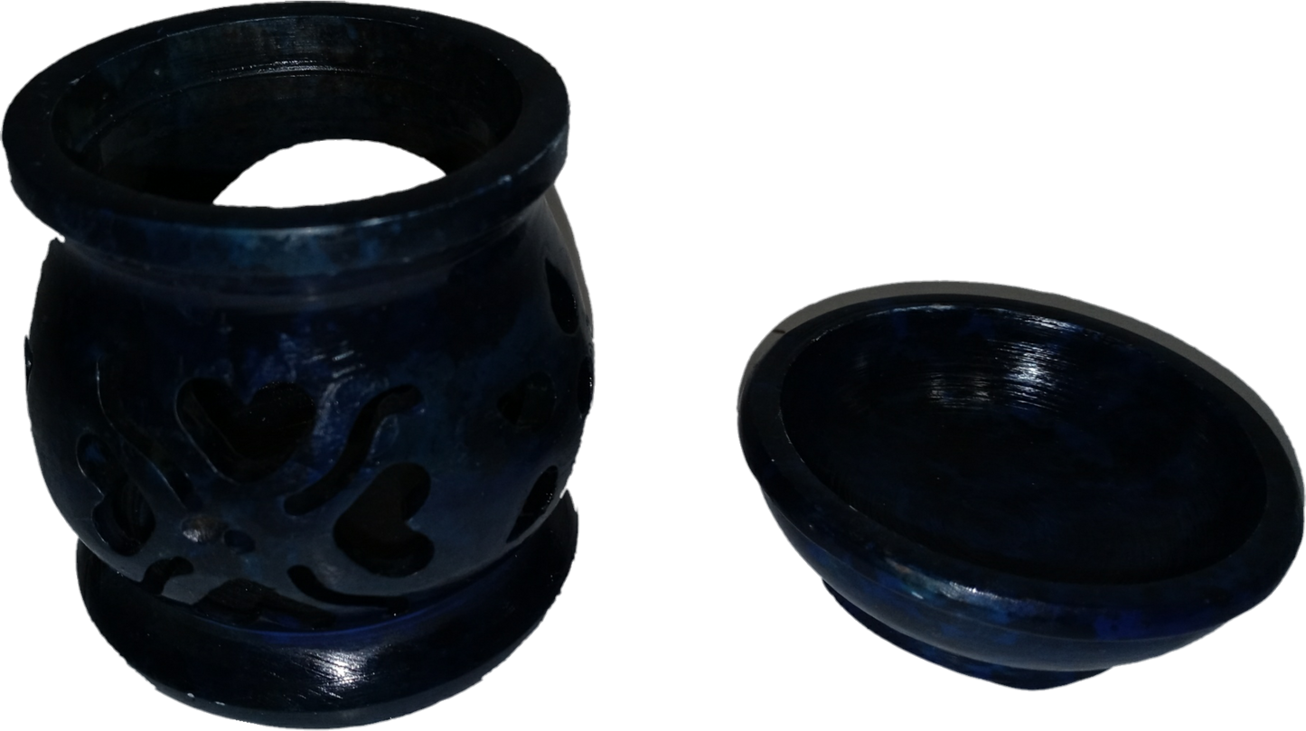 Blue 3" Soapstone Tealight Aroma Lamp