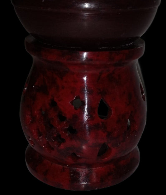 3" Red Soapstone Hand Carved Aroma Lamp