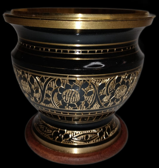 4" High Carved Brass Screen Charcoal Burner w/ Wood Coaster