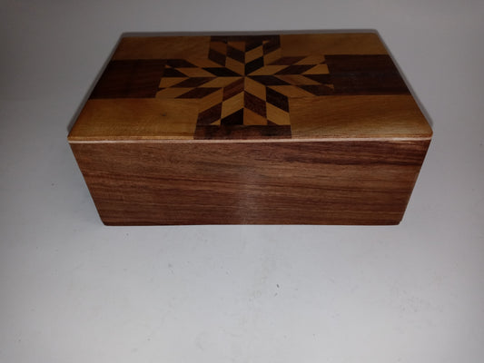 4" x 6" Handmade Wood Star & Floral Design Stash Box
