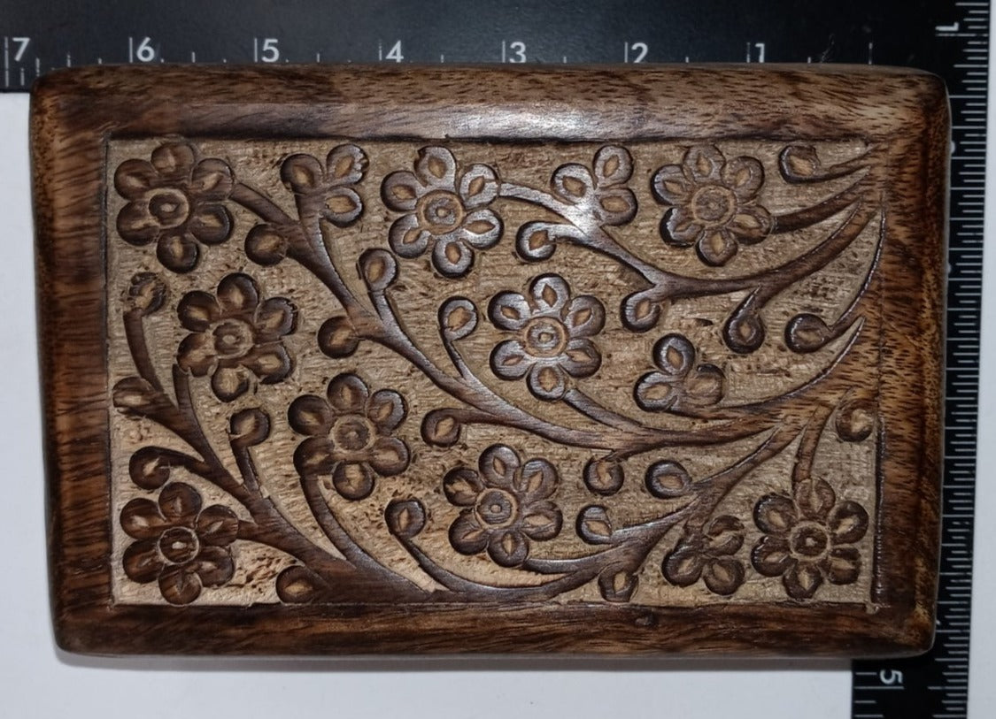 4" x 6" Hand Carved Floral Wood Stash Box