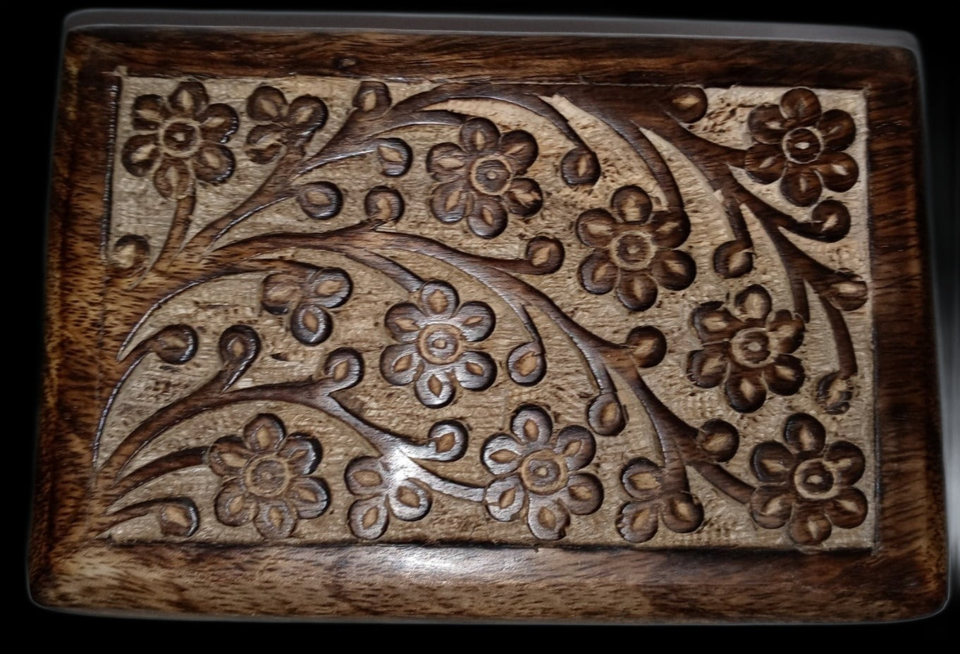 4" x 6" Hand Carved Floral Wood Stash Box