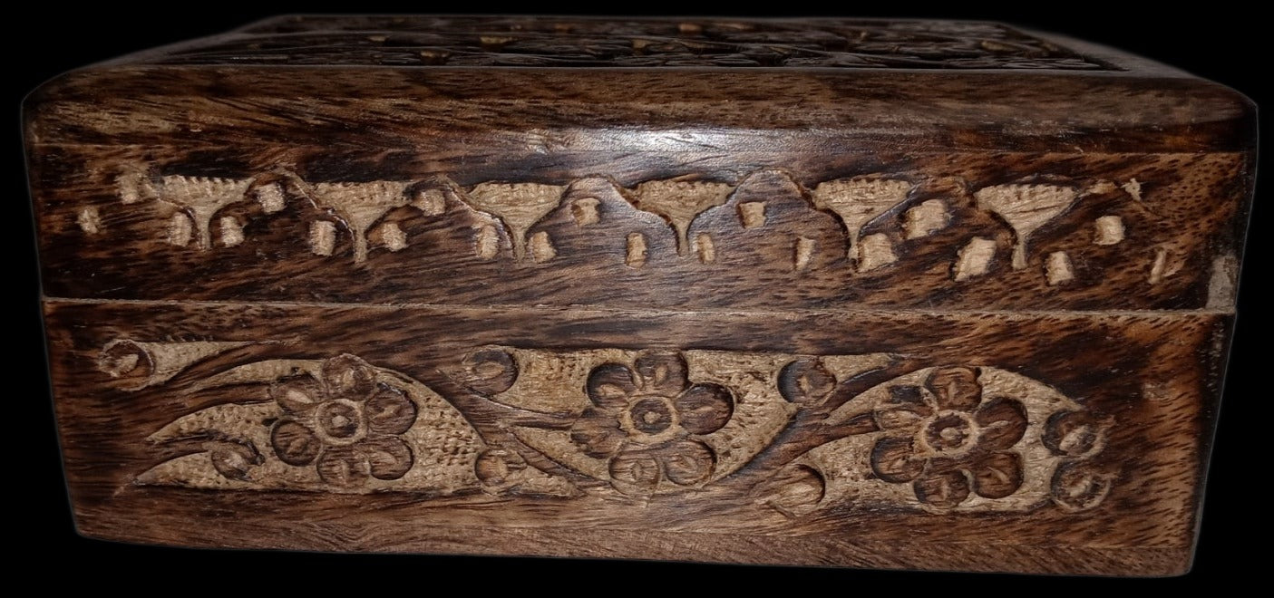 4" x 6" Hand Carved Floral Wood Stash Box