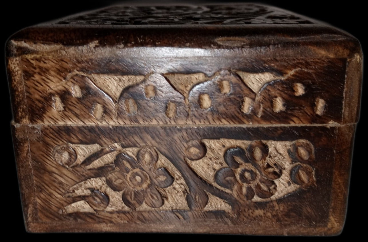 4" x 6" Hand Carved Floral Wood Stash Box