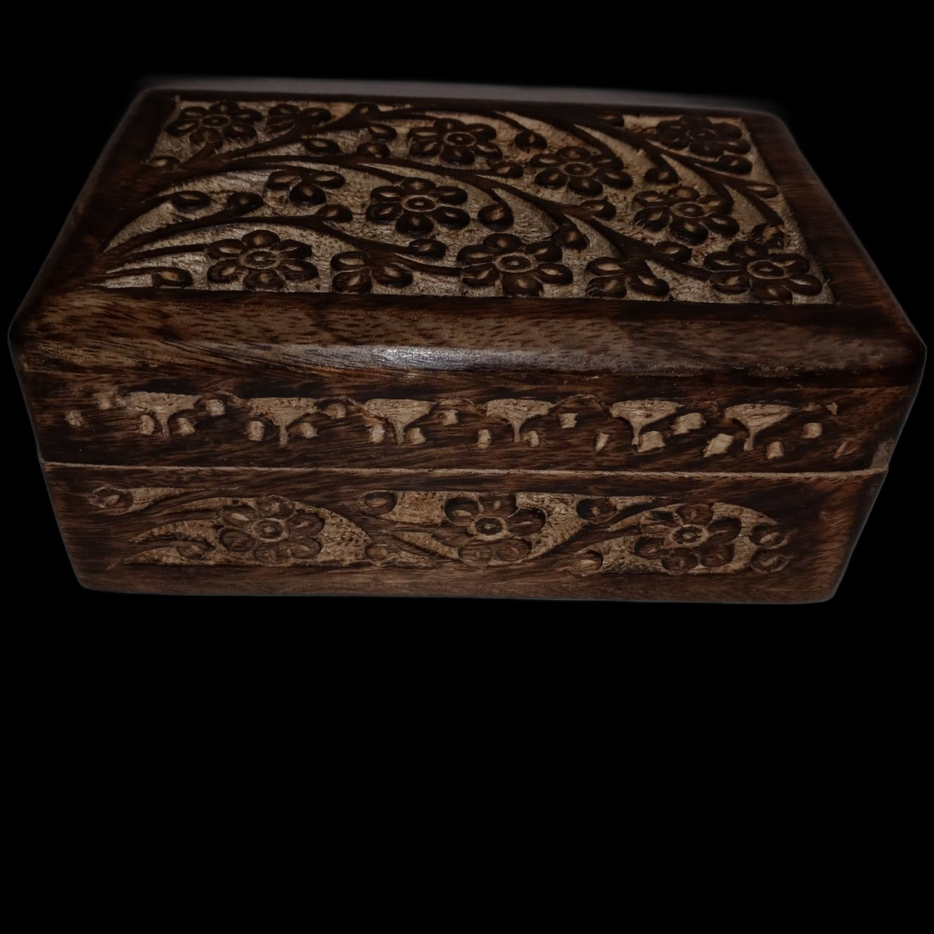 4" x 6" Hand Carved Floral Wood Stash Box