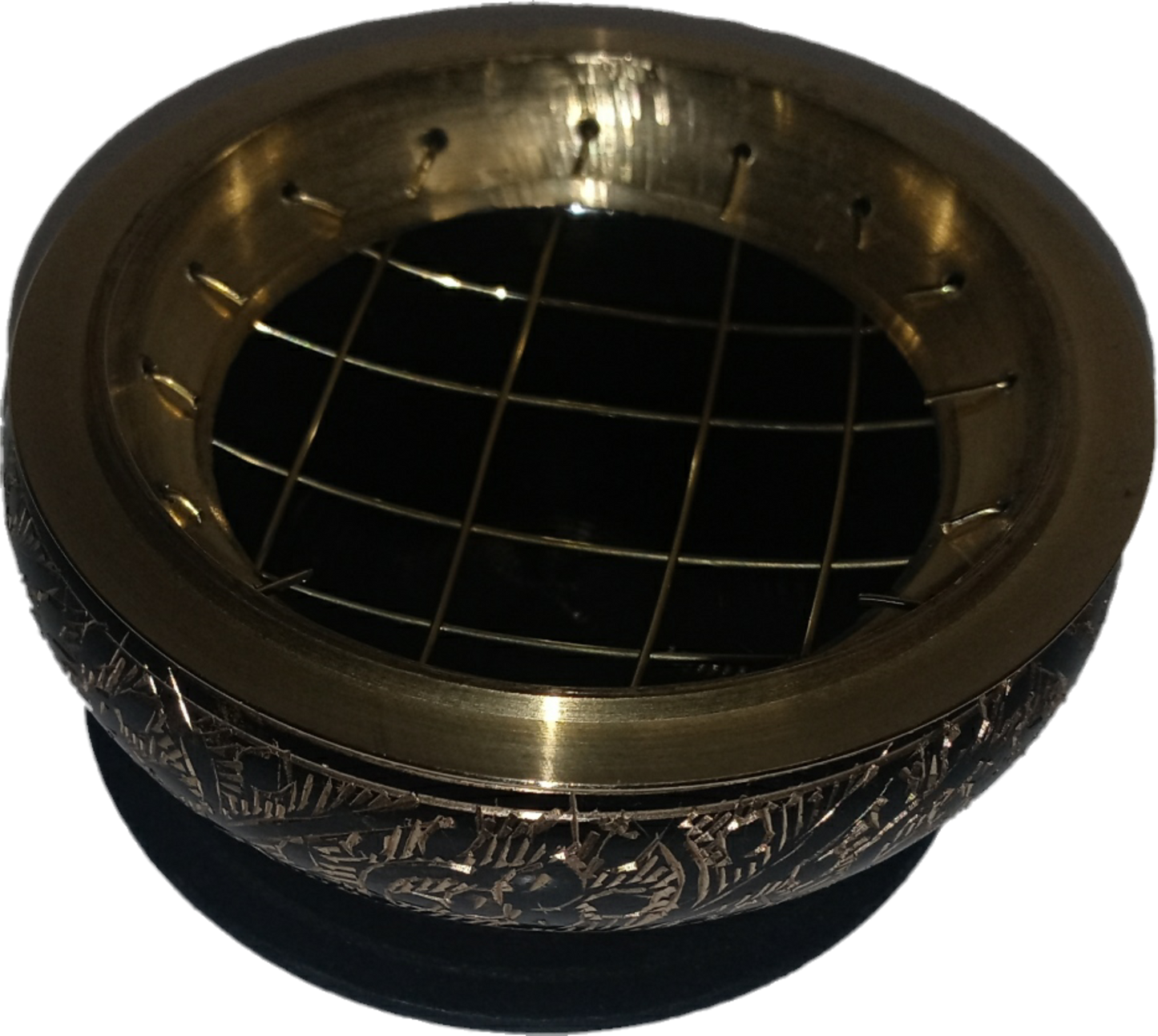 Black Carved Brass Screen Charcoal Burner