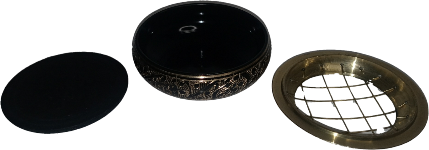 Black Carved Brass Screen Charcoal Burner