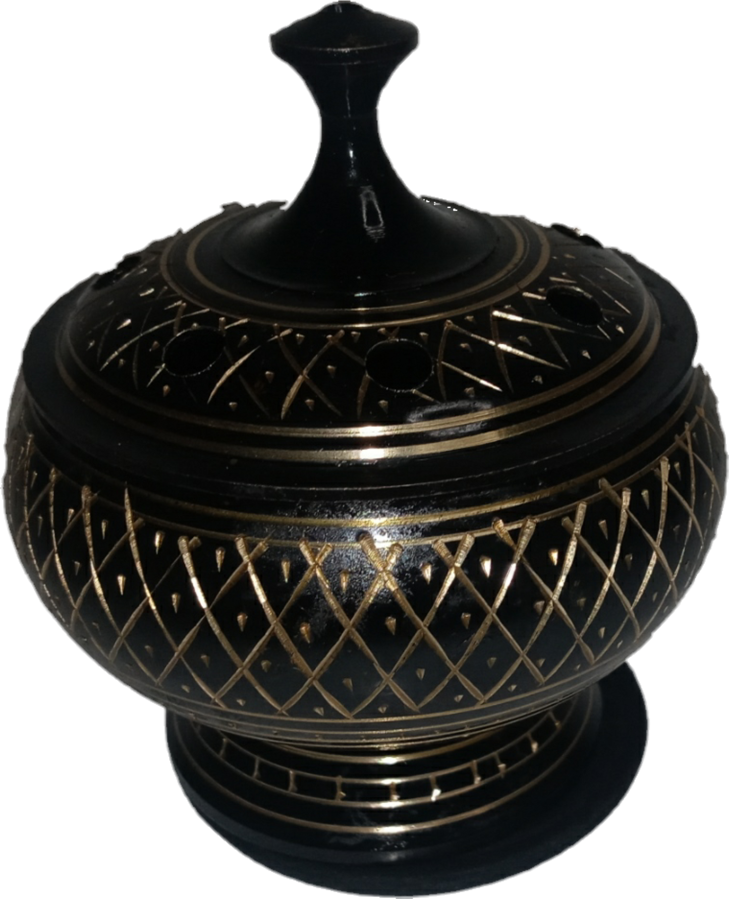 Black Carved Brass Incense/Charcoal/Smudge Burner w/Lid