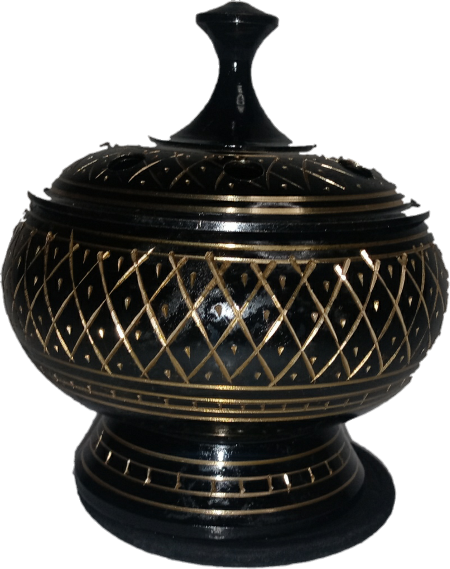 Black Carved Brass Incense/Charcoal/Smudge Burner w/Lid