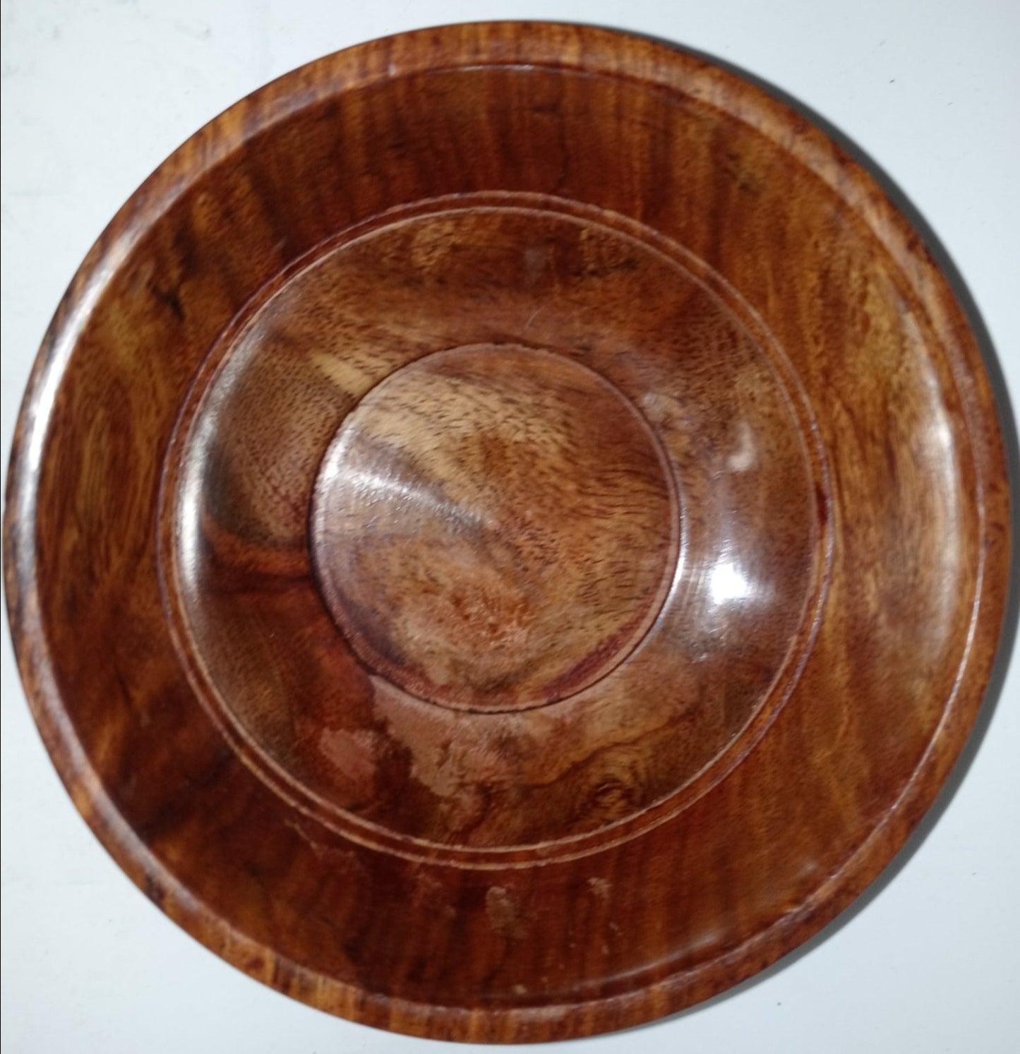 5" Diam. x 2" H. Hand Carved Round Wooden Box 2-pc.