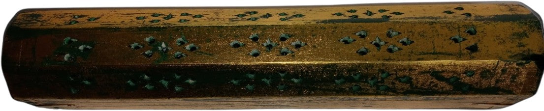 12" Coffin Style Green and Gold Aged Incense Box and Burner